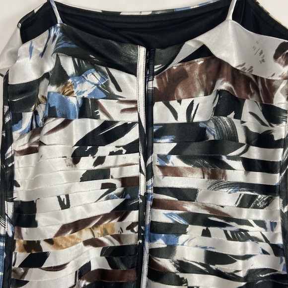 JS Collections Tiered Bandage Abstract Print Crepe Spaghetti Strap Sheath Dress - Picture 16 of 16